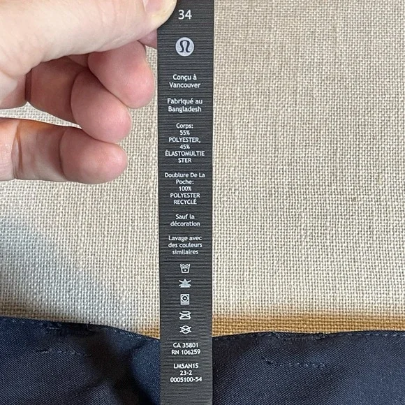 Lululemon Relaxed-Tapered Smooth Twill Trouser 34x28 True Navy Men's LM5AN1S - Picture 8 of 16